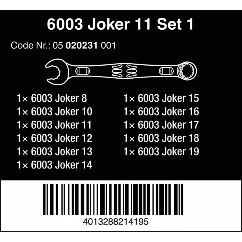 Набор из 11 комбинированных ключей, 6003 Joker 11 Set 1, Wera 2go [05020231001]