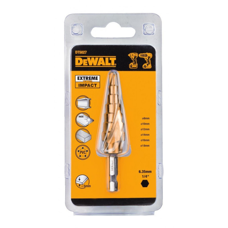 Ступінчасте свердло HSS-G для металу, 6,0 - 18,0 мм, DeWalt [DT5027-QZ]