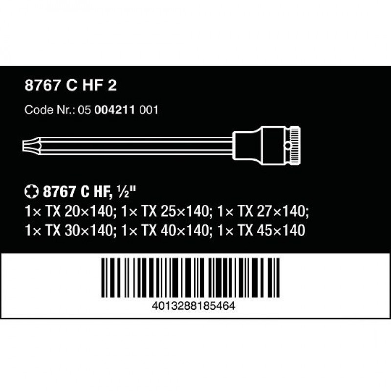 Набір із 6 торцевих ключів 1/2 з наконечником TORX, Zyklop 8767 C TORX HF 2, Wera [05004211001] 2go