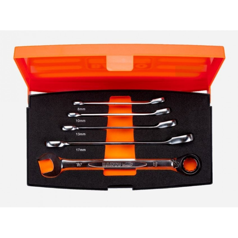 Набір з 5 ріжкових ключів з реверсивною тріскачкою 8, 10, 13, 17, 19 мм, Bahco [1RM/S5]