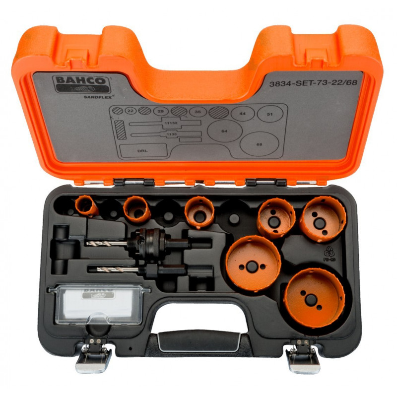 Набор из 10 биметаллических коронок Bahco для дерева и металла [3834-SET-73-22/68]