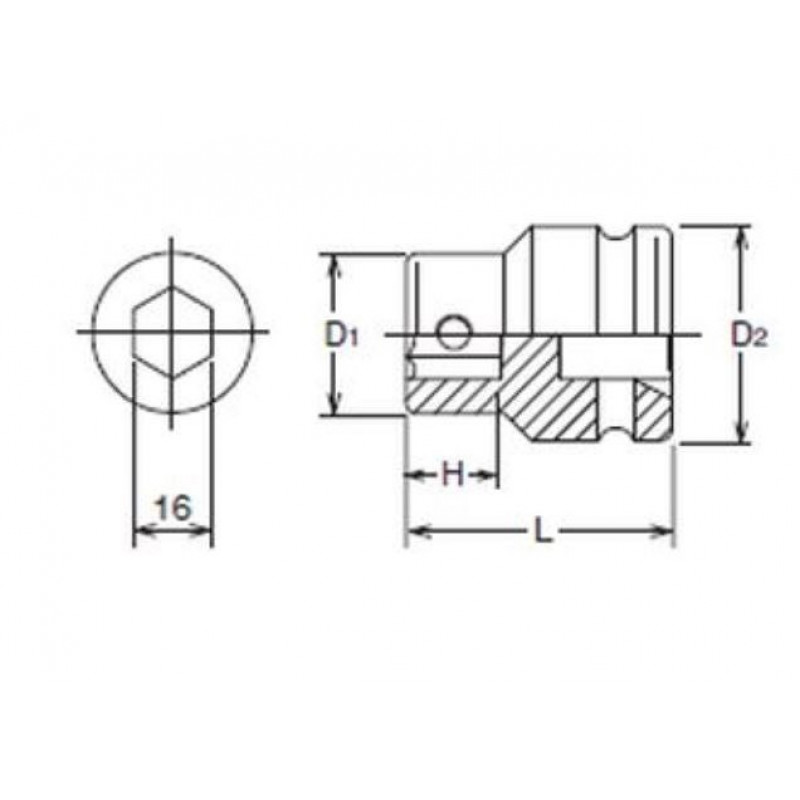 Ударний адаптер 1 для біт 16 мм, KOKEN [18106]