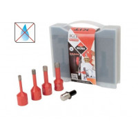 Набір із 4 алмазних свердел для керамічної, керамічної та порцелянової плитки, серія Mini DryGres + адаптер для свердел, Rubi [