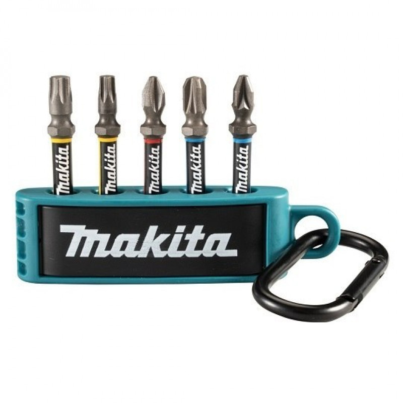Набор ударных бит 1/4 PH, PZ, TORX, 5 предм. IMPACT PREMIER MAKITA [E-13568] в держателе с карабином