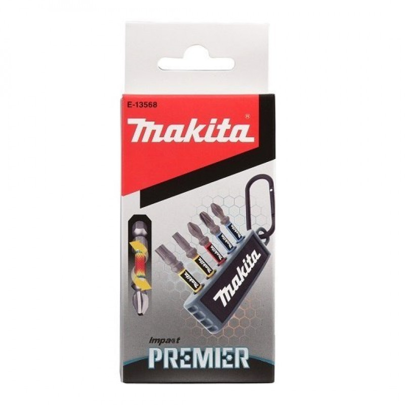 Набор ударных бит 1/4 PH, PZ, TORX, 5 предм. IMPACT PREMIER MAKITA [E-13568] в держателе с карабином