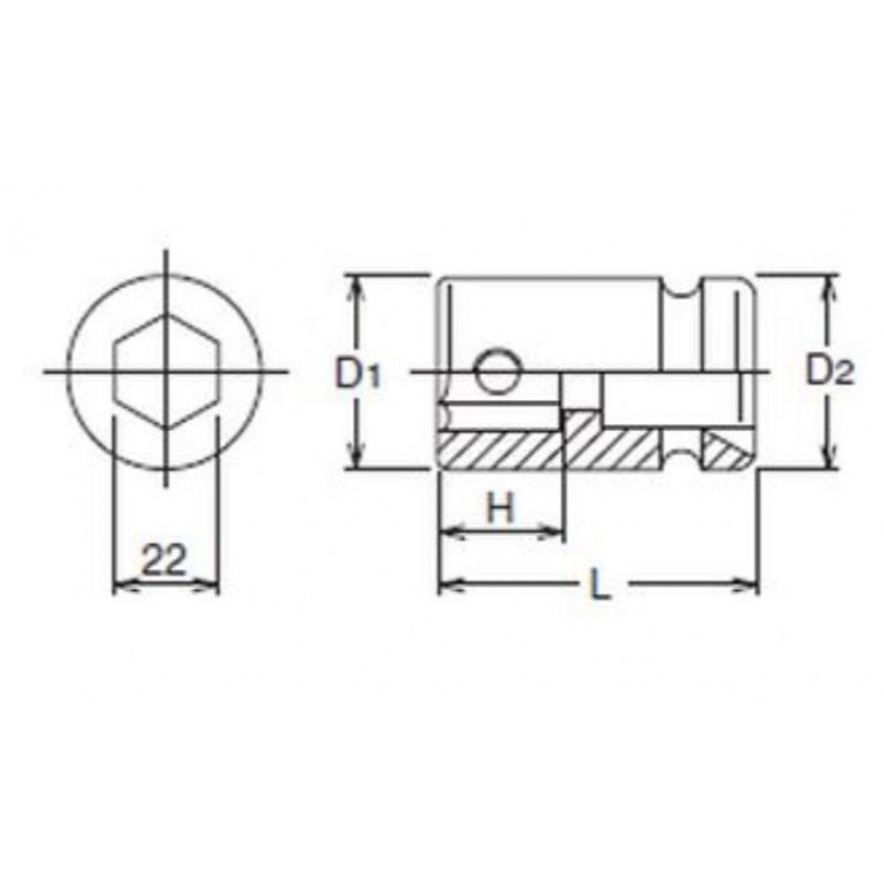 Адаптер ударного типу 3/4 для біт 22 мм, KOKEN [16107]