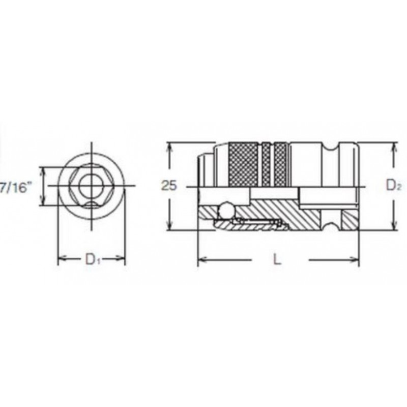 Ударний адаптер із фіксатором, з квадрата 1/2