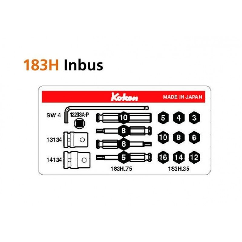 Набір шестигранних біт з приводом 7/16 для гвинтів 3-16 мм + 3 адаптери KOKEN [499785]
