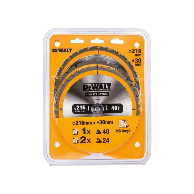 Комплект из 3 пилочных полотен для дерева 216/30 мм, серия CONSTRUCTION DeWALT [DT1962-QZ]
