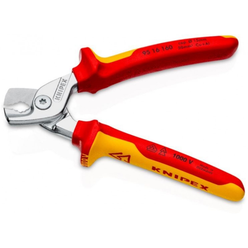 Кусачки для кабелів Knipex VDE з ізоляцією 160 мм [95 16 160] зі ступінчастою ріжучою кромкою