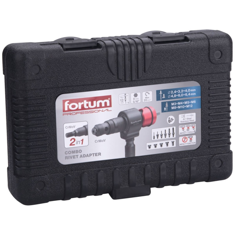 Кріплення з ручкою для викрутки, заклепувальний пристрій 2-в-1 для глухих заклепок 2,4-6,4 мм та заклепувальних гайок, M3-M12 FORTUM [ARG 4770667]