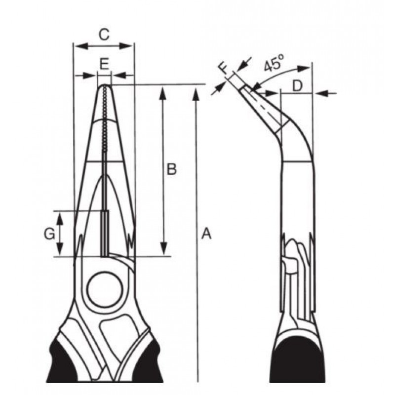 Плоскогубцы VDE полукруглые, изогнутые под углом 45º, длина 200 мм, многокомпонентная ручка, Bahco [2427 S-200]