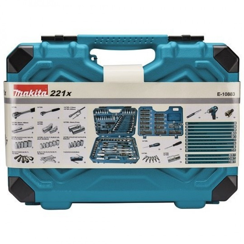 Набір з 221 інструментів та аксесуарів Makita: гайкові ключі, головки та біти [E-10883]