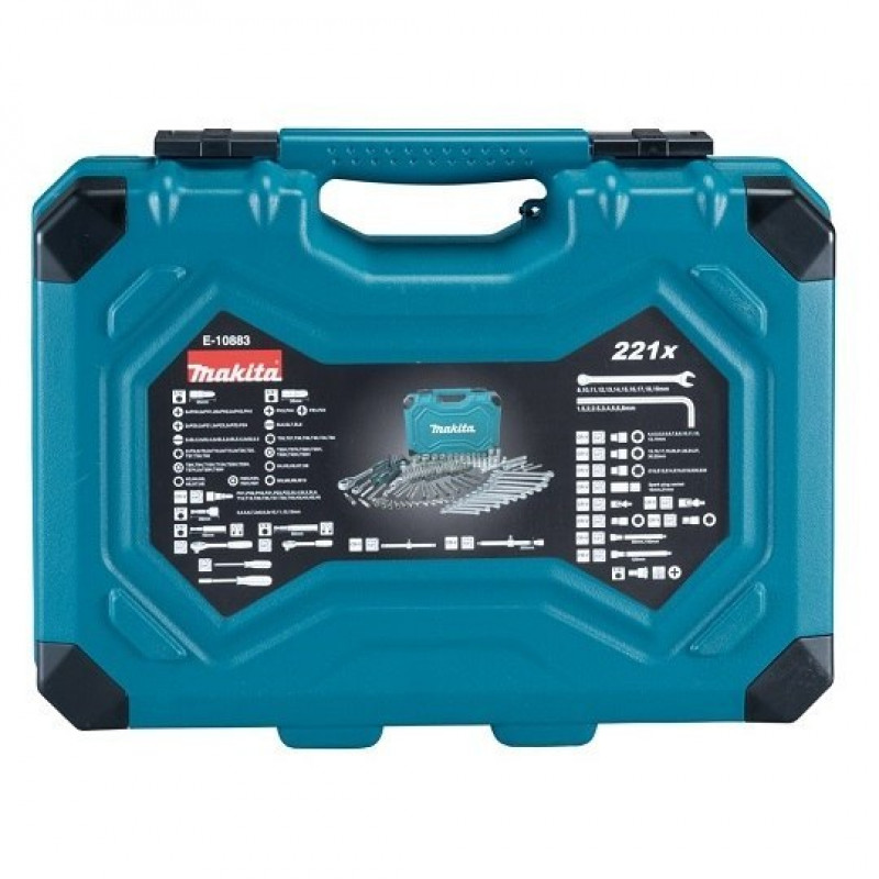 Набір з 221 інструментів та аксесуарів Makita: гайкові ключі, головки та біти [E-10883]
