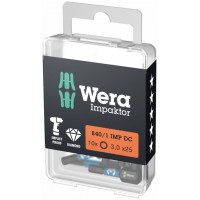 Набор из 10 ударных бит 1/4 для винтов с внутренним шестигранником, HEX 3/25 мм, серия 840/1 IMP DC Impaktor, WERA [05057603001]