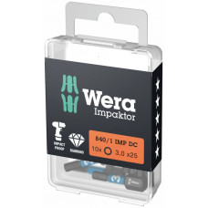 Набор из 10 ударных бит 1/4 для винтов с внутренним шестигранником, HEX 3/25 мм, серия 840/1 IMP DC Impaktor, WERA [05057603001]
