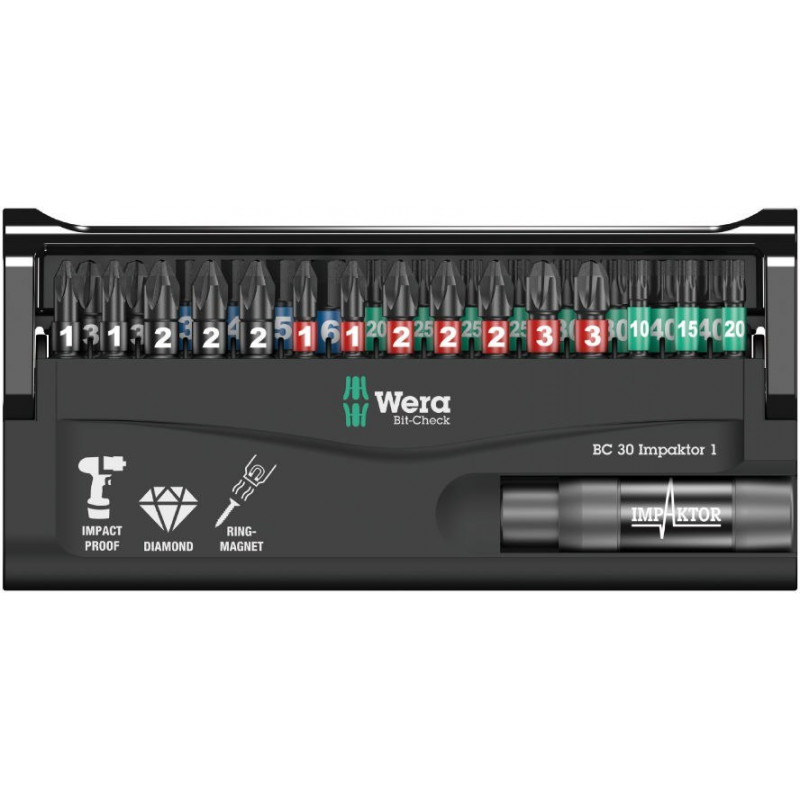 Набір із 30 ударних біт 1/4, Bit-Check 30 Impaktor 1 WERA [05057690001]