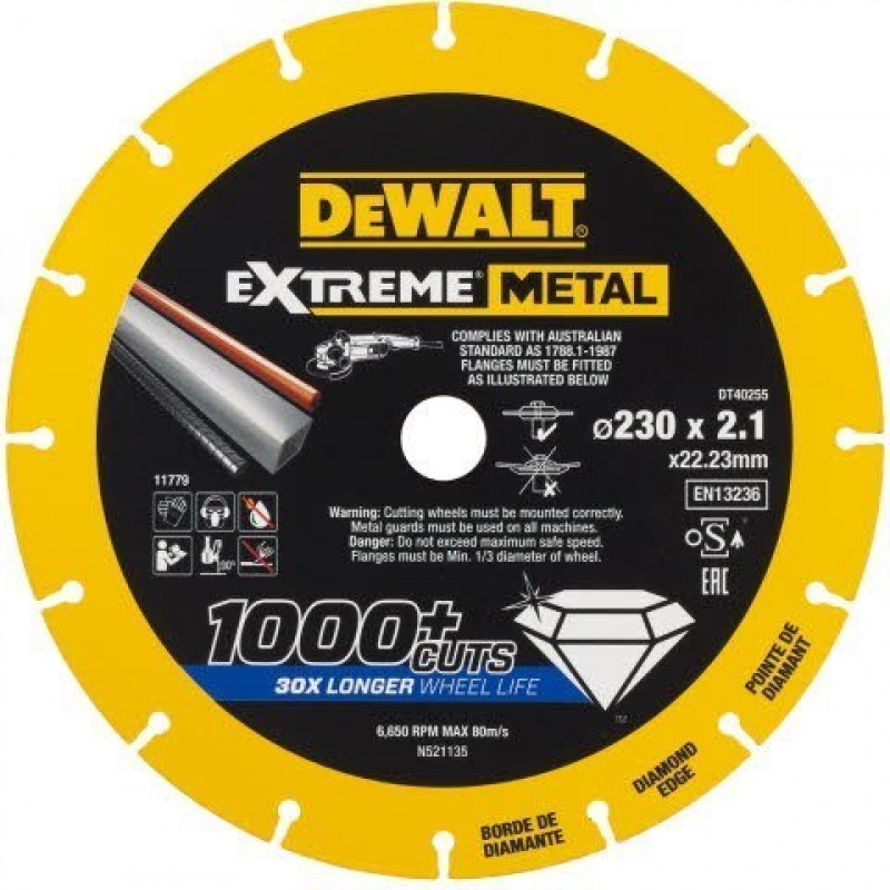 Алмазный диск для резки стали, 230/22,23/2,1 мм, серия EXTREME® METAL, DeWalt [DT40255-QZ]