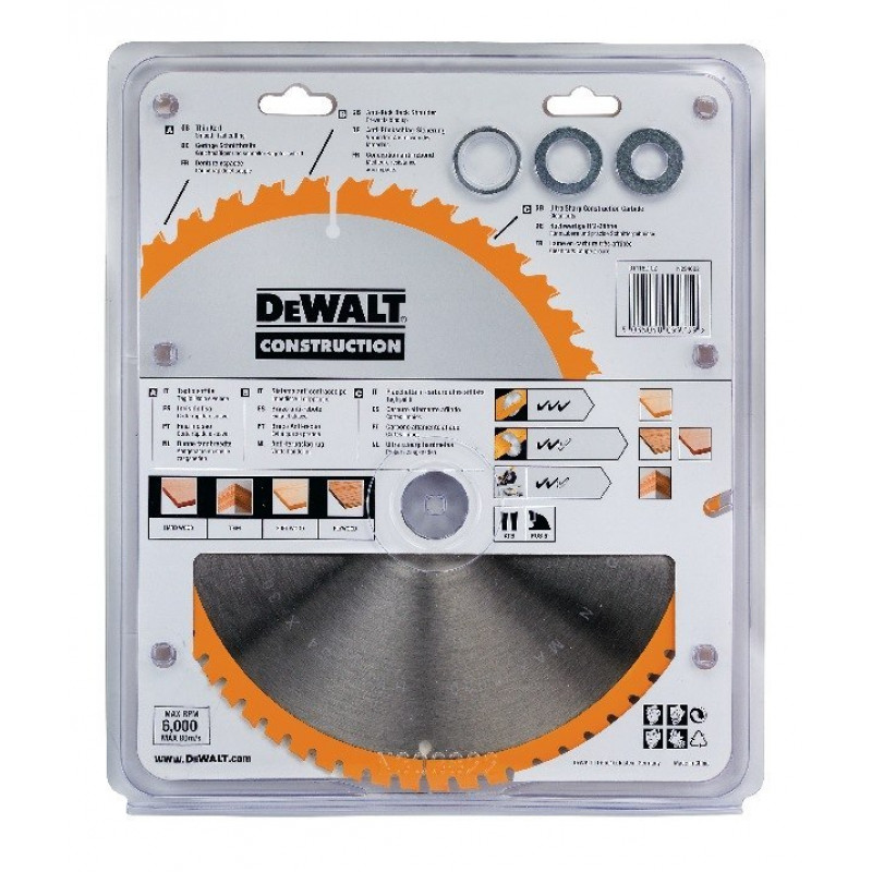 Дискова пилка для різання деревини 254/30 мм, товщина різу 2,4 мм, 60 зубців, БУДІВЕЛЬНА DeWALT [DT1182-QZ]
