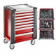 Візок для майстерні Facom з 8 шухлядами червоного кольору, 9 вставками та 114 інструментами [SPOTLIGHTJET8M]