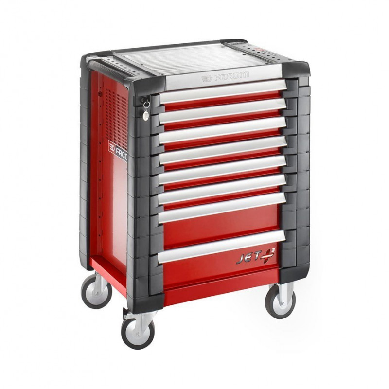 Візок для майстерні Facom з 8 шухлядами червоного кольору, 9 вставками та 114 інструментами [SPOTLIGHTJET8M]