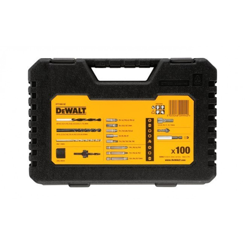 Набор из 100 сверл, коронок, бит, головок 1/4 в футляре DeWALT [DT71563-QZ]
