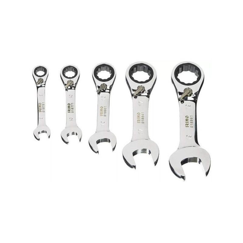 Набір з 5 коротких комбінованих ключів з тріскачкою та перемикачем, 8-19 мм, IRIMO [18S-5-H]