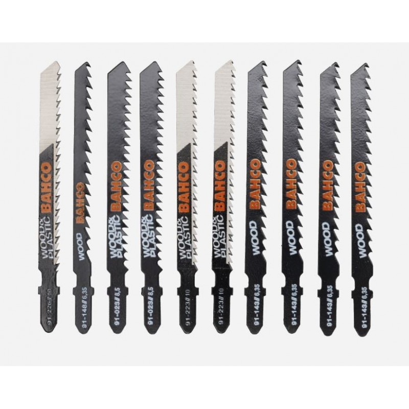Набір з 10 полотен для лобзика для різання дерева та пластику, BAHCO [91-WOOD-10P]