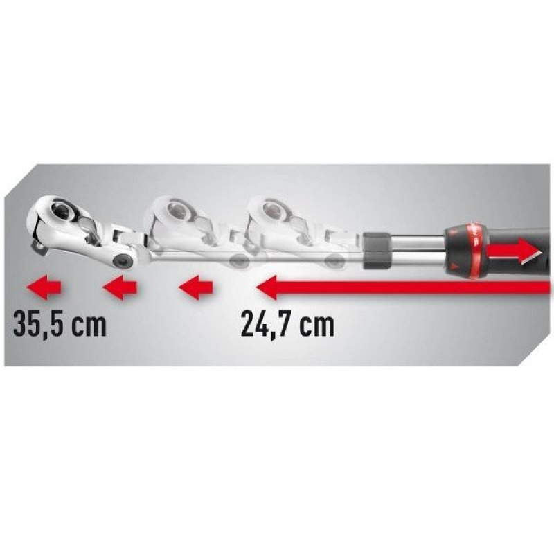 Пилозахисна поворотна тріскачка з механізмом блокування, подовження 3/8", з телескопічною ручкою 247-355 мм, 72 зубці, FACOM [JXL.171]