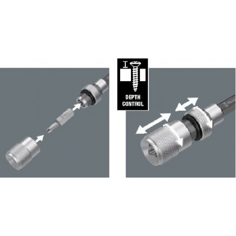 Набір біт PH2 1/4 з адаптером з регульованою глибиною вкручування, Bit-Check 10 для гіпсокартону 1 Wera [05136011001]