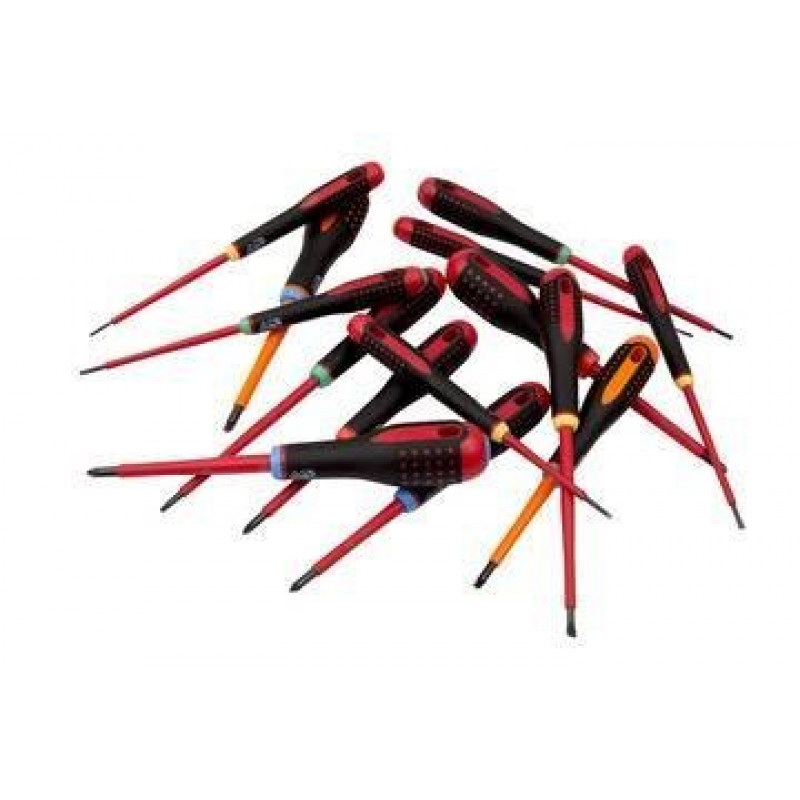 Набор из 14 изолированных отверток для работы под напряжением, серия ERGO BAHCO [BE-9876S] для шлицевых, крестовых, Pozidriv и винтов TO