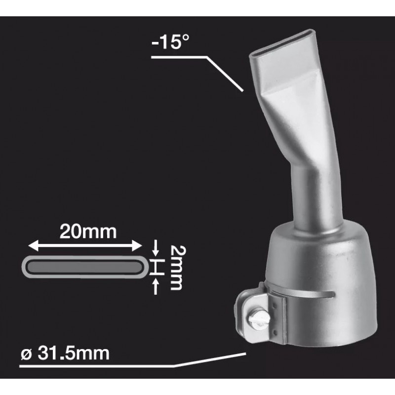 Щілинна насадка Leister 20 мм, кут 15°, вигнутий носик (вхідний отвір Ø32 мм)