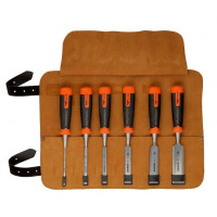 Набор профессиональных стамесок по дереву, 6 предметов BAHCO [434-S6-LR] в кожаном футляре.