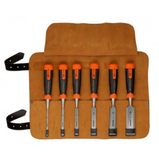 Набор профессиональных стамесок по дереву, 6 предметов BAHCO [434-S6-LR] в кожаном футляре.