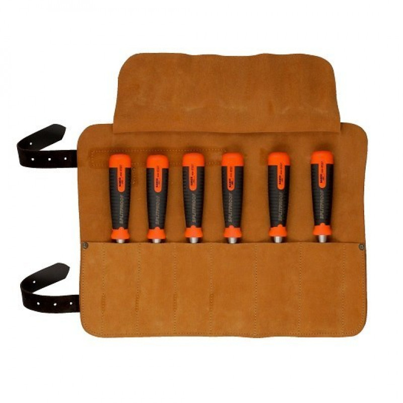 Набір професійних стамесок по дереву, 6 предметів BAHCO [434-S6-LR] у шкіряному футлярі