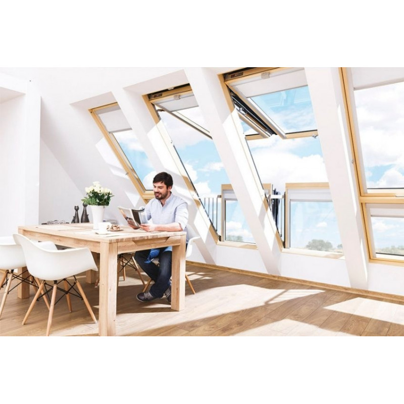 Кровельное окно FAKRO FGU-V P50 GREENVIEW с вентиляционным отверстием | сосновая древесина | белый лак пакет P50