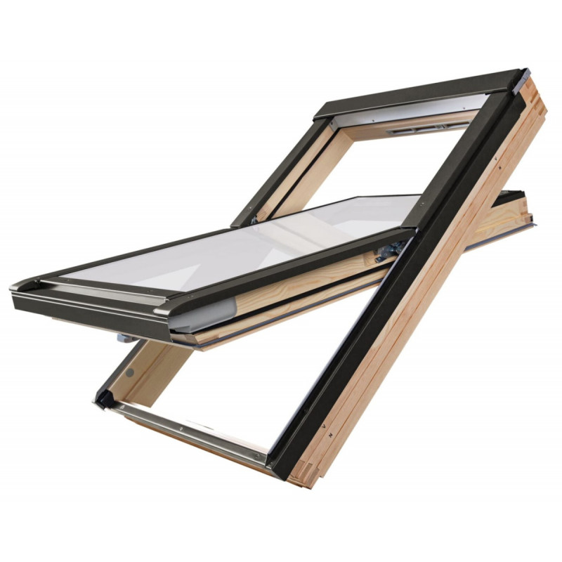 Кровельное окно FAKRO FTP-V U41 GREENVIEW с вентиляционным отверстием – тройной стеклопакет, натуральное дерево, энергосберегающее