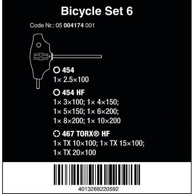 Набор из 10 Т-образных отверток с функцией удержания Bicycle Set 6, WERA [05004174001]