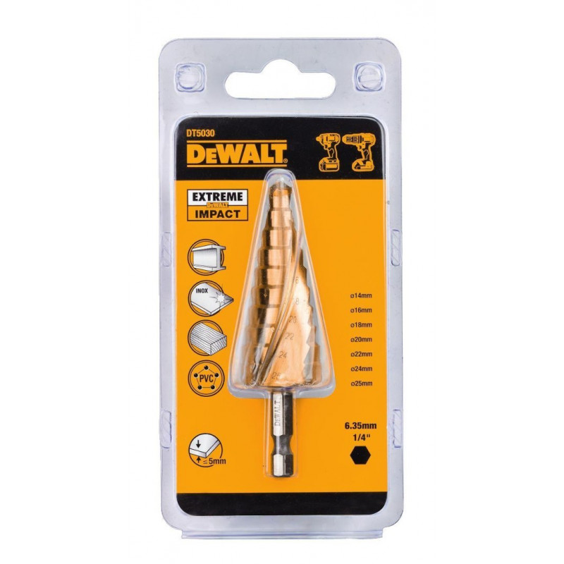 Ступенчатое сверло HSS-G для металла, 14,0 - 25,0 мм, DeWalt [DT5030-QZ]