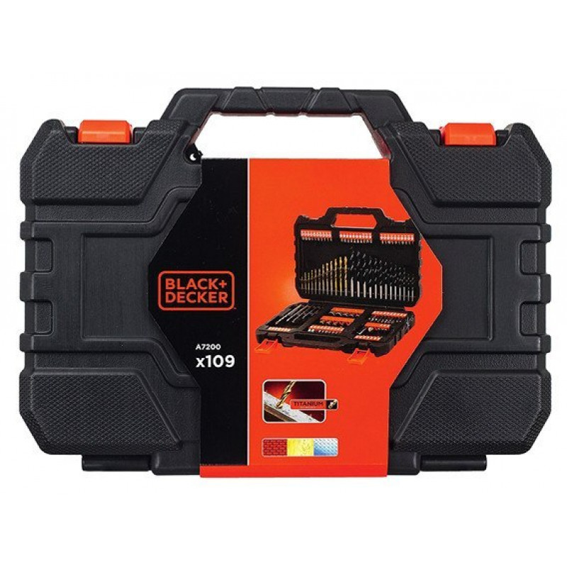 Набір свердел, біт та головок BLACK+DECKER, 109 предметів, 1/4 дюйма [A7200-XJ]