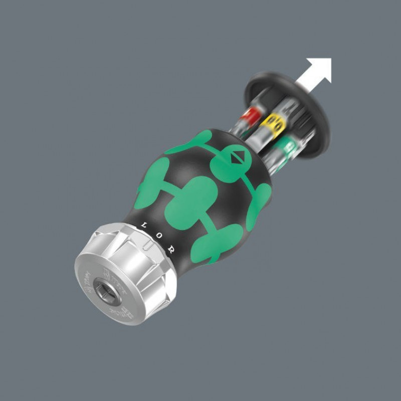 Коротка ручка з тріскачкою та магазином для 6 біт 1/4 Kraftform Kompakt Stubby RA 2 Wera [05008884001] біти: шліцьові, PH, P