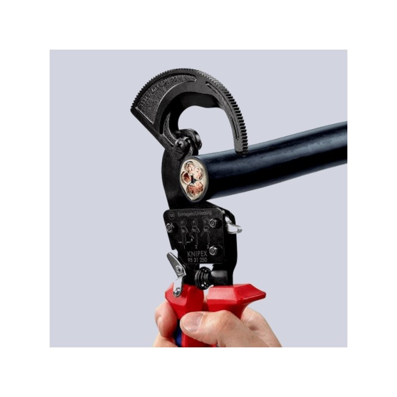 Ножиці з тріскачкою для різання мідних та алюмінієвих кабелів 250 мм, KNIPEX [95 31 250]