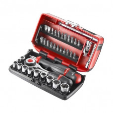 Набір 6-гранних тріскачкових біт та головок з ручкою, що обертається на 360°, 1/4 FACOM [R.360NANO]