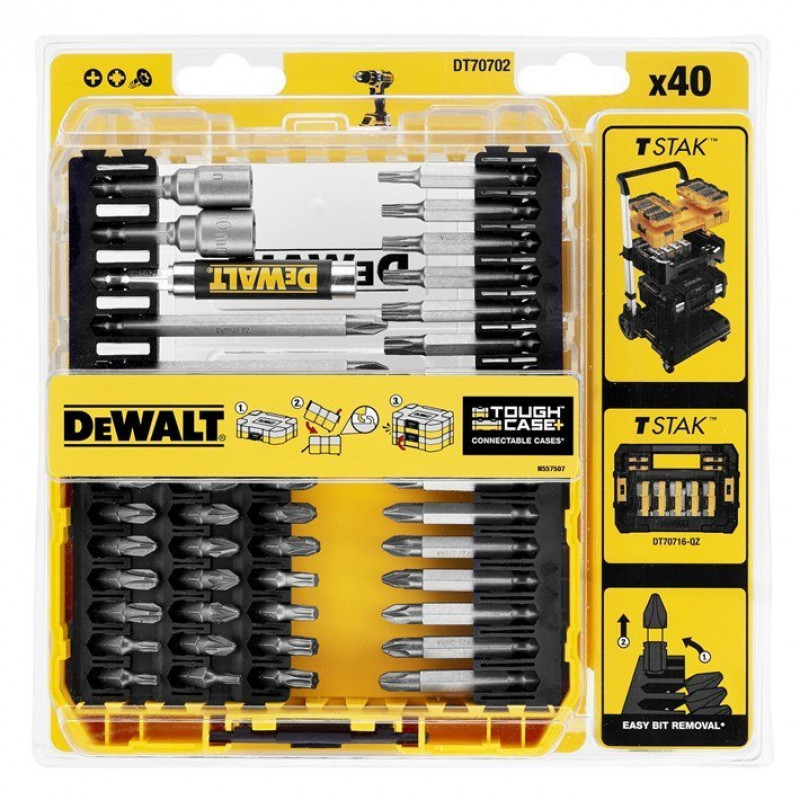 Набор из 40 шт. бит 1/4, МАЛЫЙ ПРОЧНЫЙ КЕЙС+, DeWALT [DT70702-QZ]