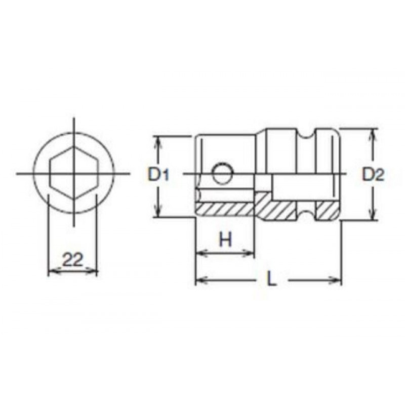 Адаптер ударного типу 1 для біт 22 мм, Koken [18107]