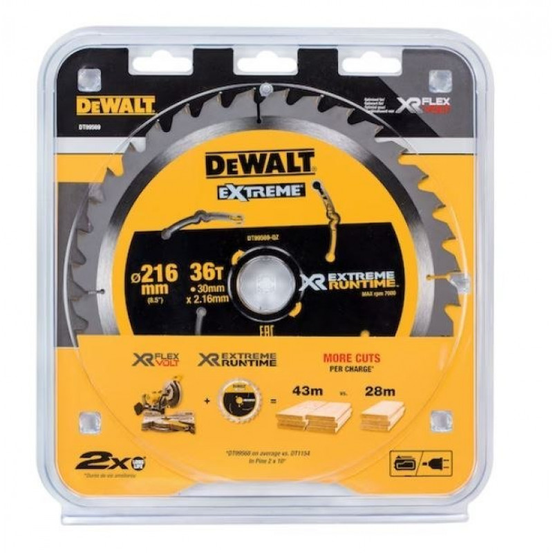 Дисковий пильний диск для різання деревини 216/30/2,16 мм, 36 зубців, XR EXTREME RUNTIME DEWALT [DT99569-QZ]