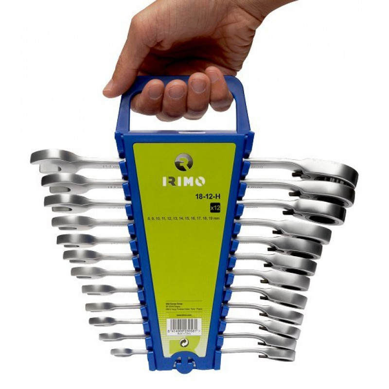 Набор из 12 рожковых ключей с трещоткой и функцией реверса, 8-19 мм, IRIMO [18-12-H]