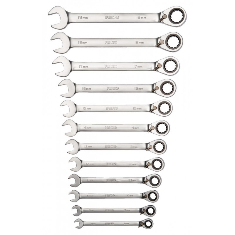 Набор из 12 рожковых ключей с трещоткой и функцией реверса, 8-19 мм, IRIMO [18-12-H]