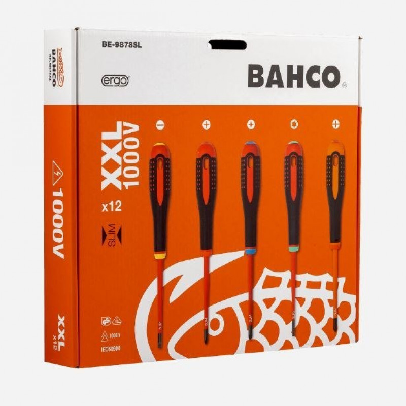 Набір з 12 ізольованих викруток VDE, серія ERGO Bahco [BE-9878SL] PZ, PH, TX, SL, PH/SL