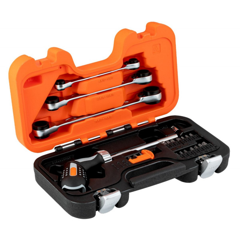 Набор трещоточных ключей с пистолетной отверткой и битами 1/4